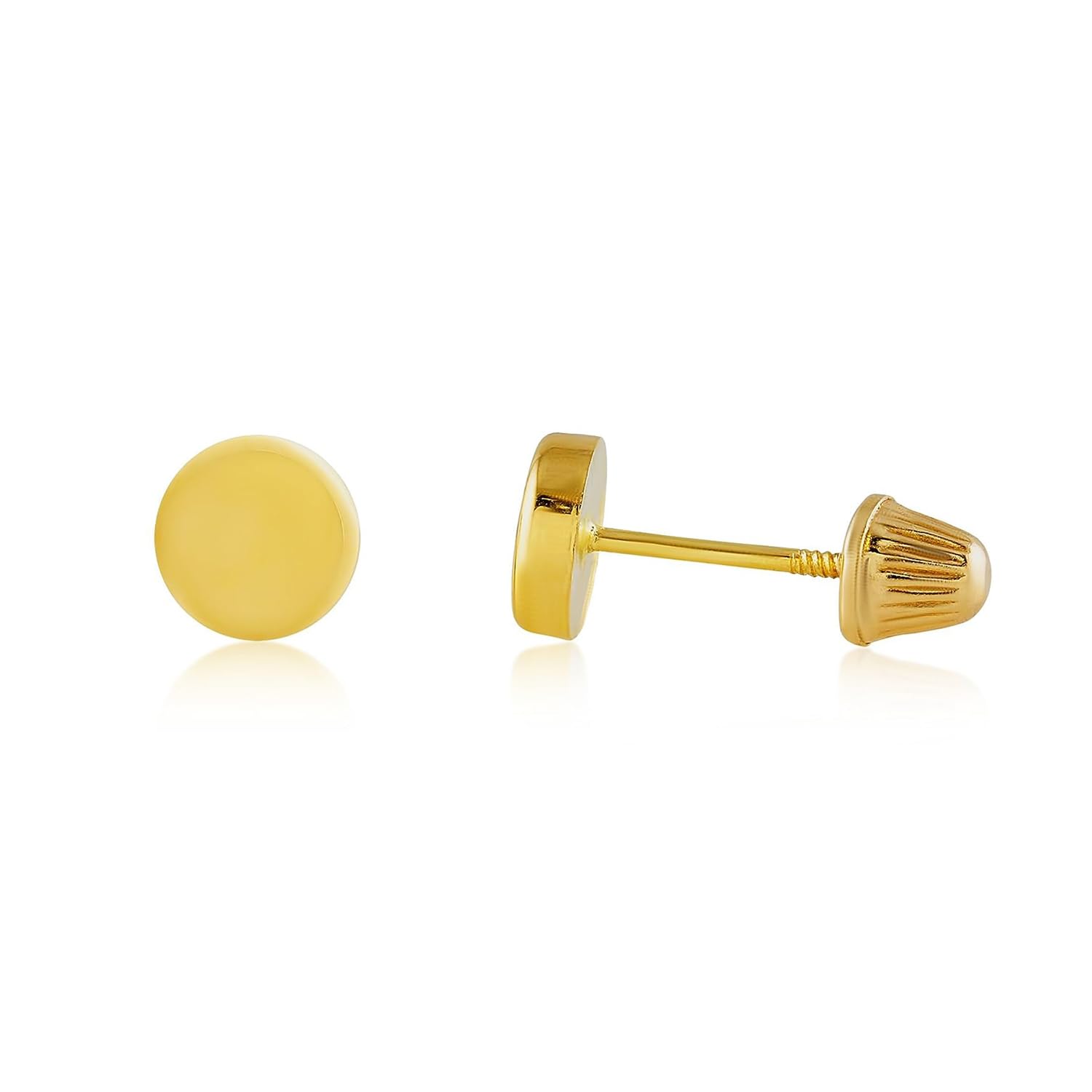 Real 14k solid Round Yellow Gold Tiny Circle Stud Earrings with Screw back for Women And Men for Sensitive ears Small & Minimalist Dot Studs Jewelry for Valentine's Day Gifts