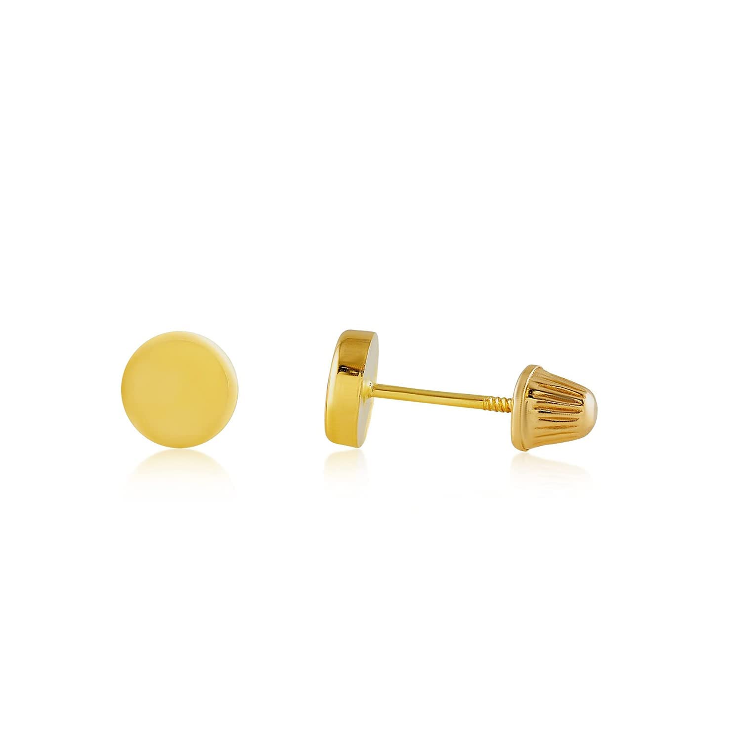 Real 14k solid Round Yellow Gold Tiny Circle Stud Earrings with Screw back for Women And Men for Sensitive ears Small & Minimalist Dot Studs Jewelry for Valentine's Day Gifts