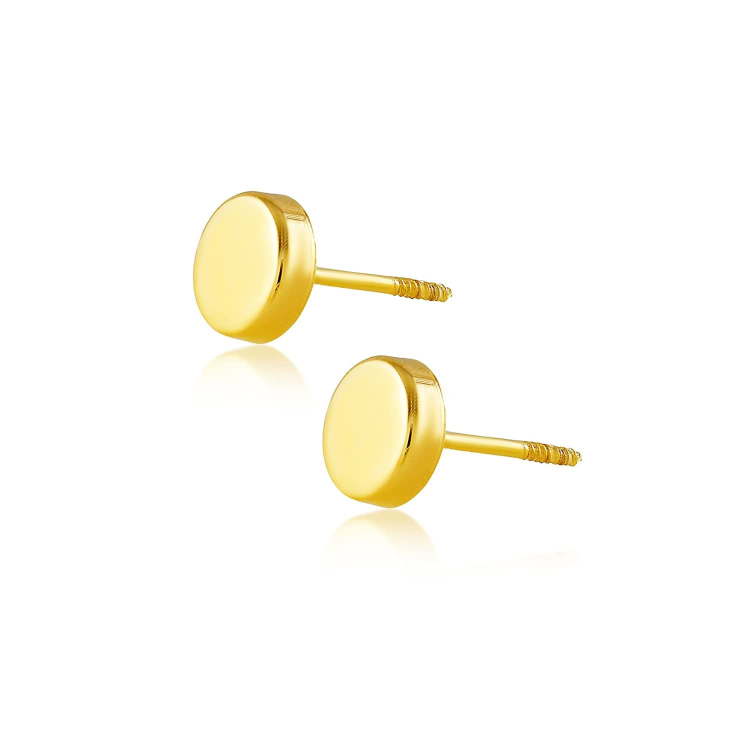 Real 14k solid Round Yellow Gold Tiny Circle Stud Earrings with Screw back for Women And Men for Sensitive ears Small & Minimalist Dot Studs Jewelry for Valentine's Day Gifts