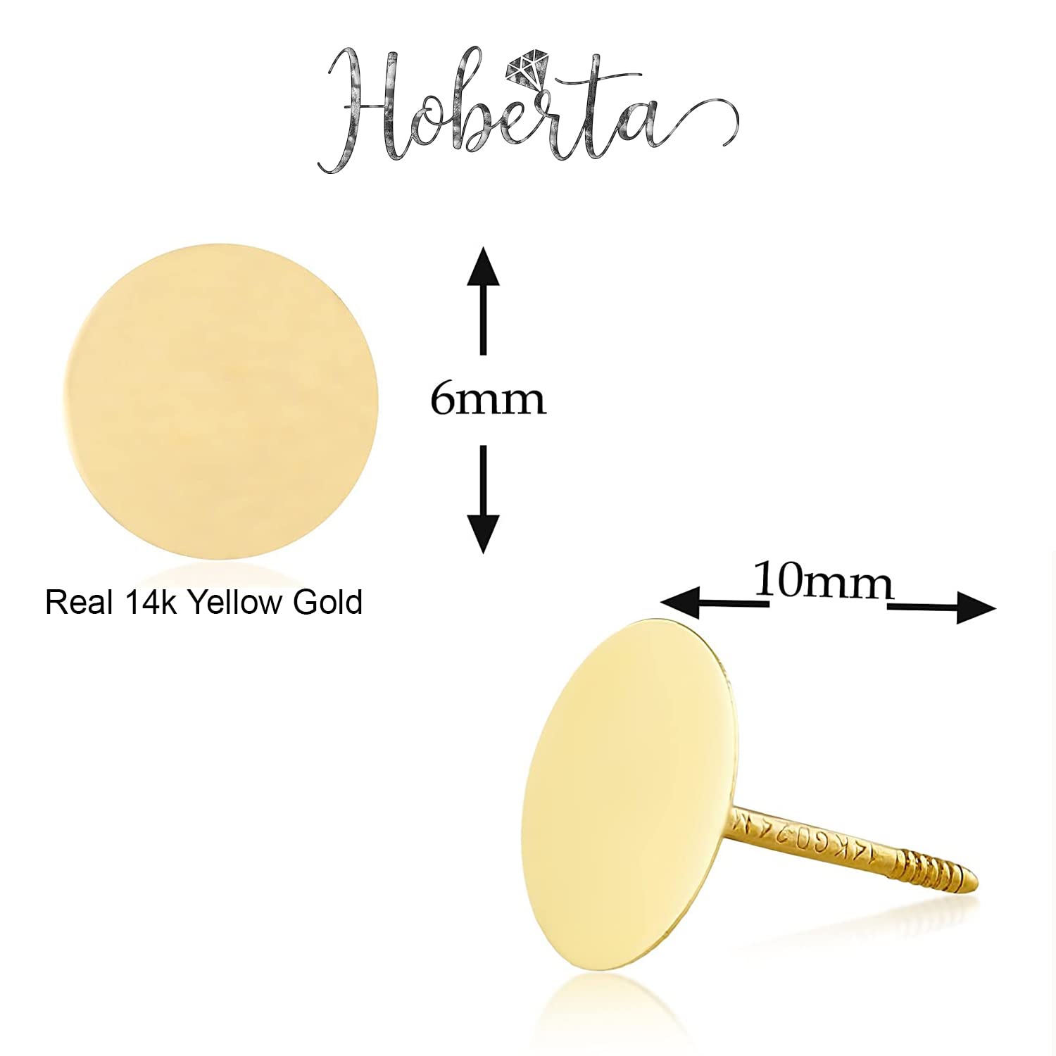 Real 14k and 10K solid Yellow Gold Stud Earrings with Screw back for Women And Men for Sensitive ears Small & Minimalist Dot Studs Jewelry for Valentine's Day Gifts