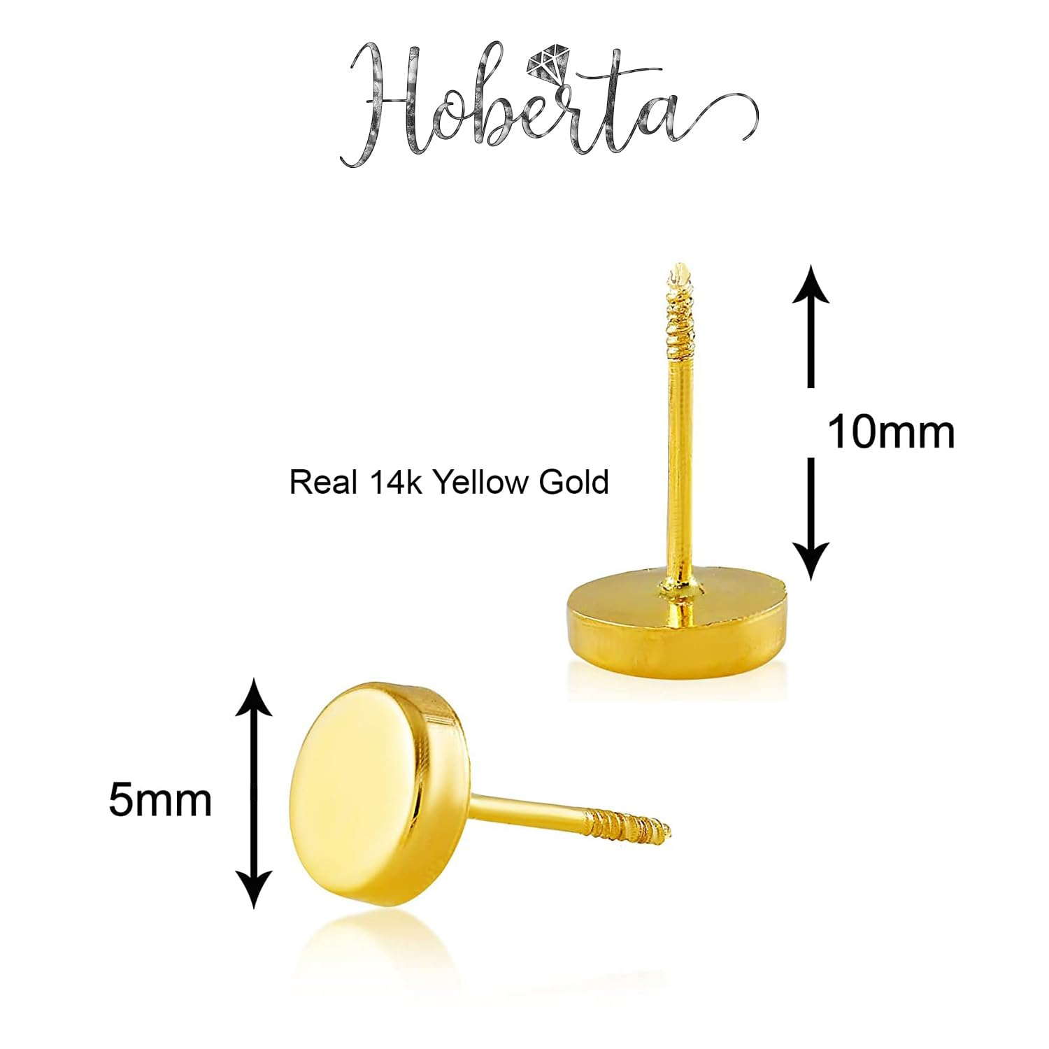 Real 14k solid Round Yellow Gold Tiny Circle Stud Earrings with Screw back for Women And Men for Sensitive ears Small & Minimalist Dot Studs Jewelry for Valentine's Day Gifts