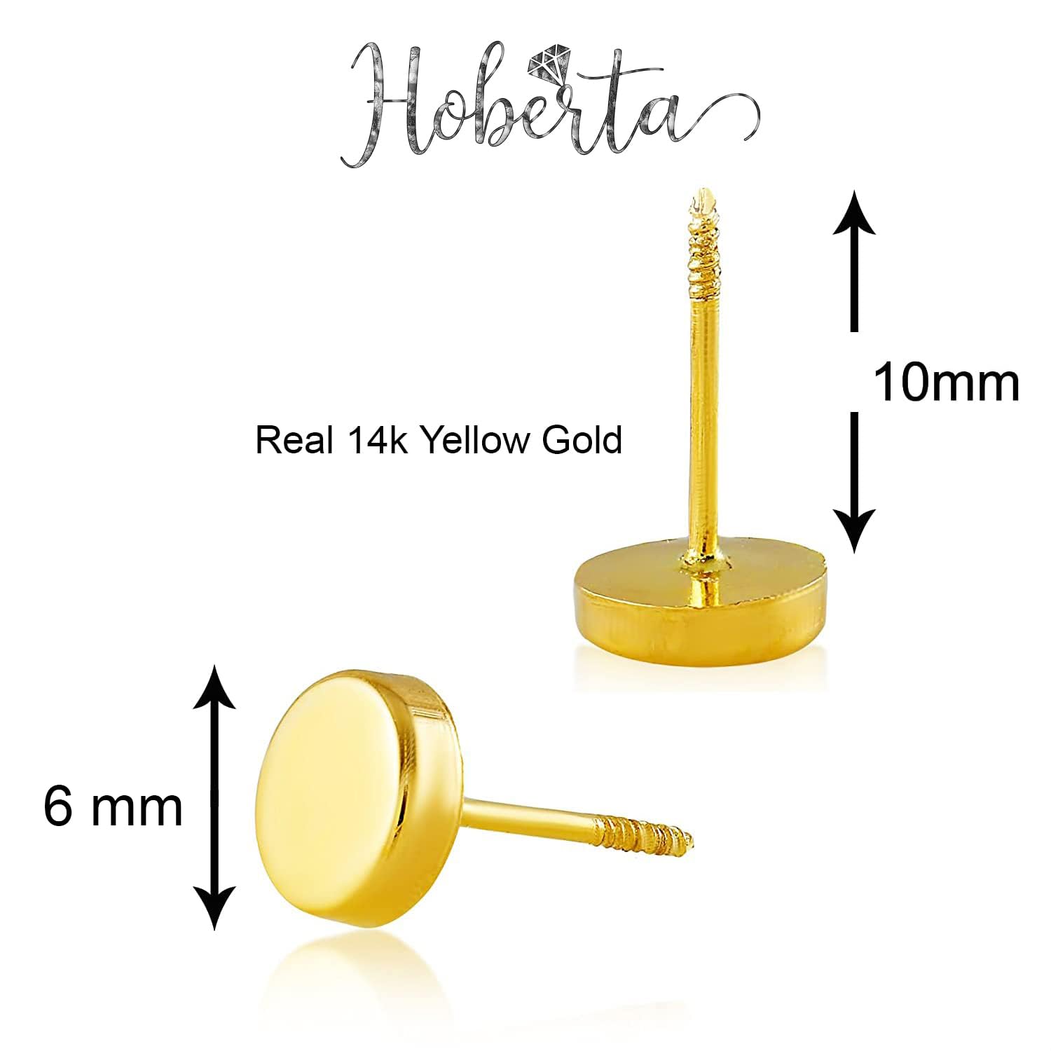 Real 14k solid Round Yellow Gold Tiny Circle Stud Earrings with Screw back for Women And Men for Sensitive ears Small & Minimalist Dot Studs Jewelry for Valentine's Day Gifts