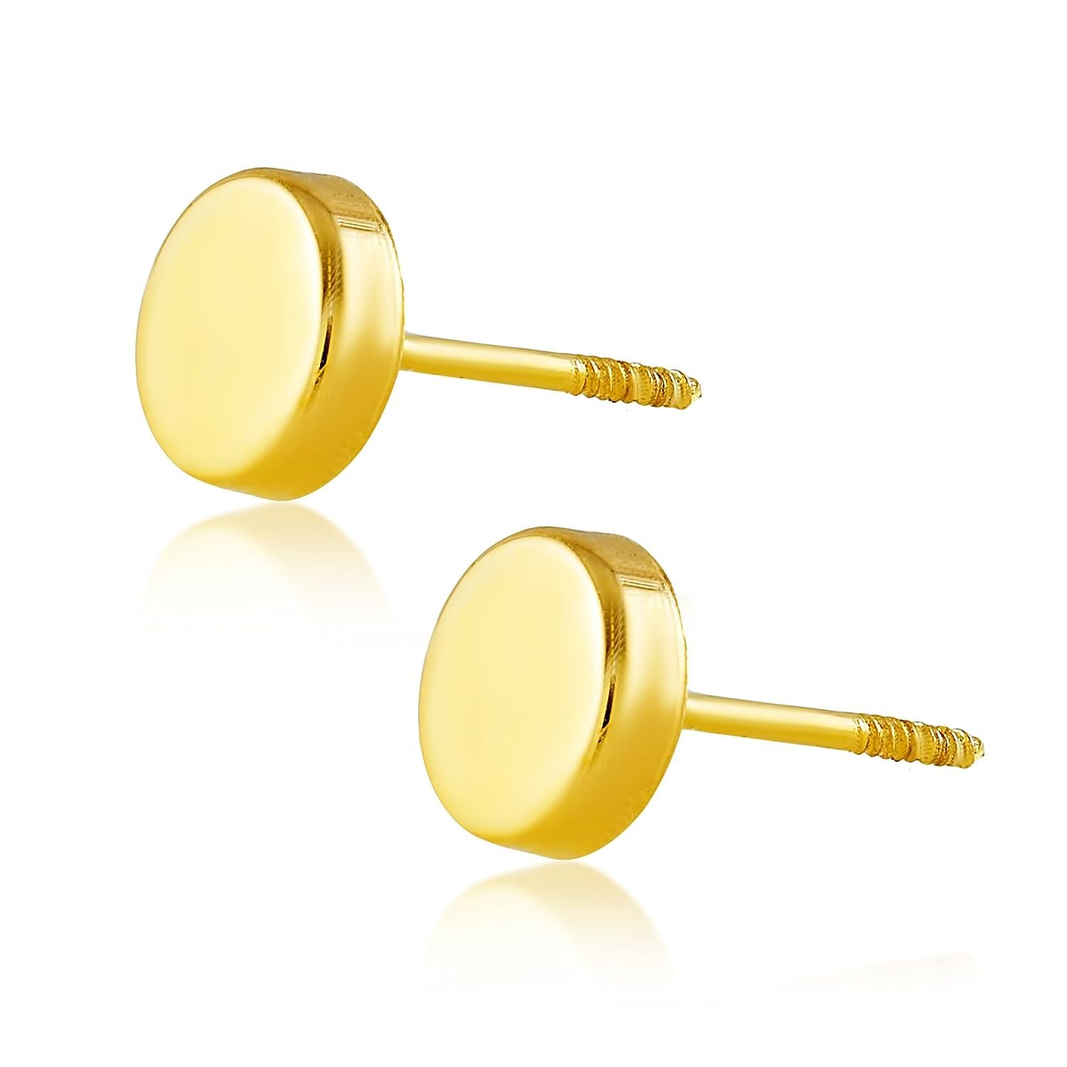 Real 14k solid Round Yellow Gold Tiny Circle Stud Earrings with Screw back for Women And Men for Sensitive ears Small & Minimalist Dot Studs Jewelry for Valentine's Day Gifts