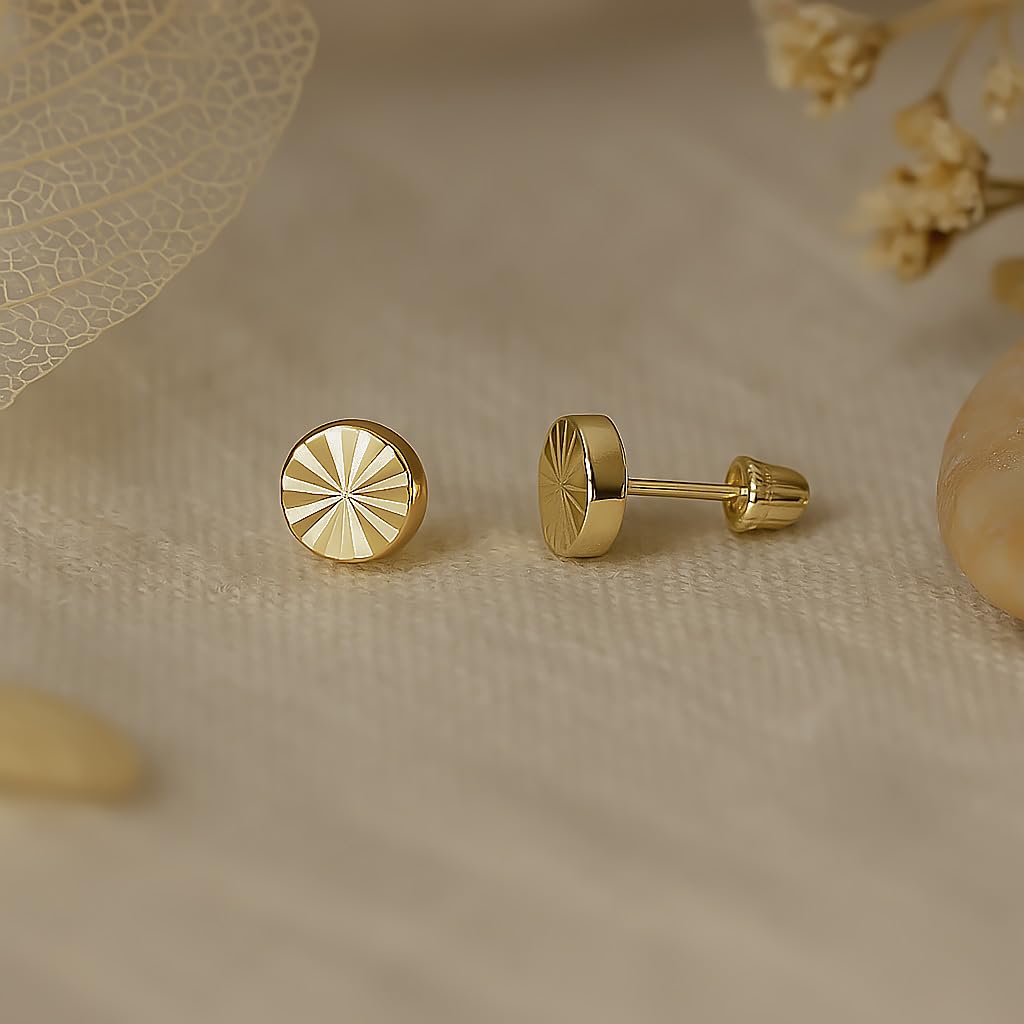 Real 14k and 10K solid Yellow Gold Tiny Stud Earrings with Screw back for Women And Men for Sensitive ears Small & Minimalist Studs Jewelry for Gifts