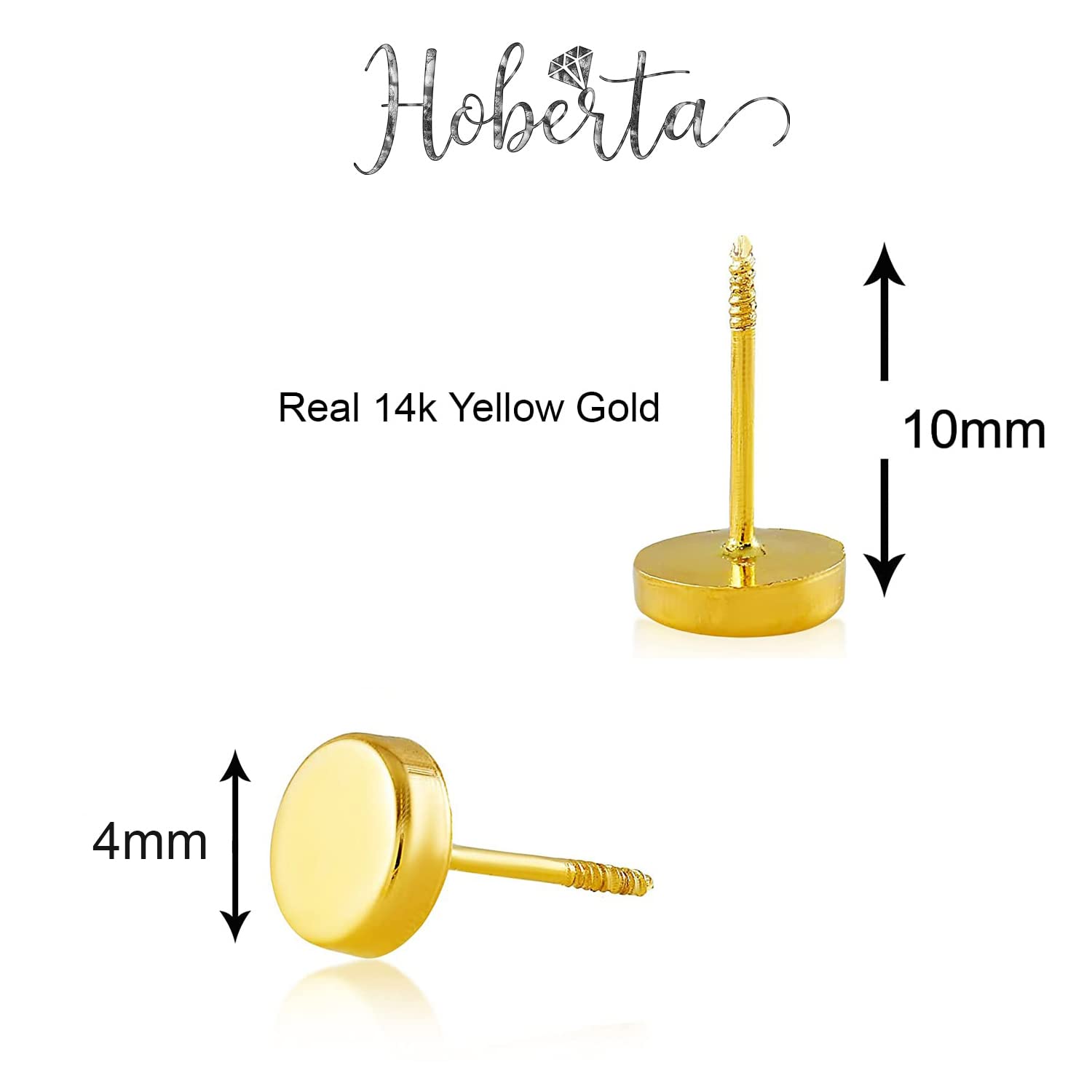 Real 14k solid Round Yellow Gold Tiny Circle Stud Earrings with Screw back for Women And Men for Sensitive ears Small & Minimalist Dot Studs Jewelry for Valentine's Day Gifts