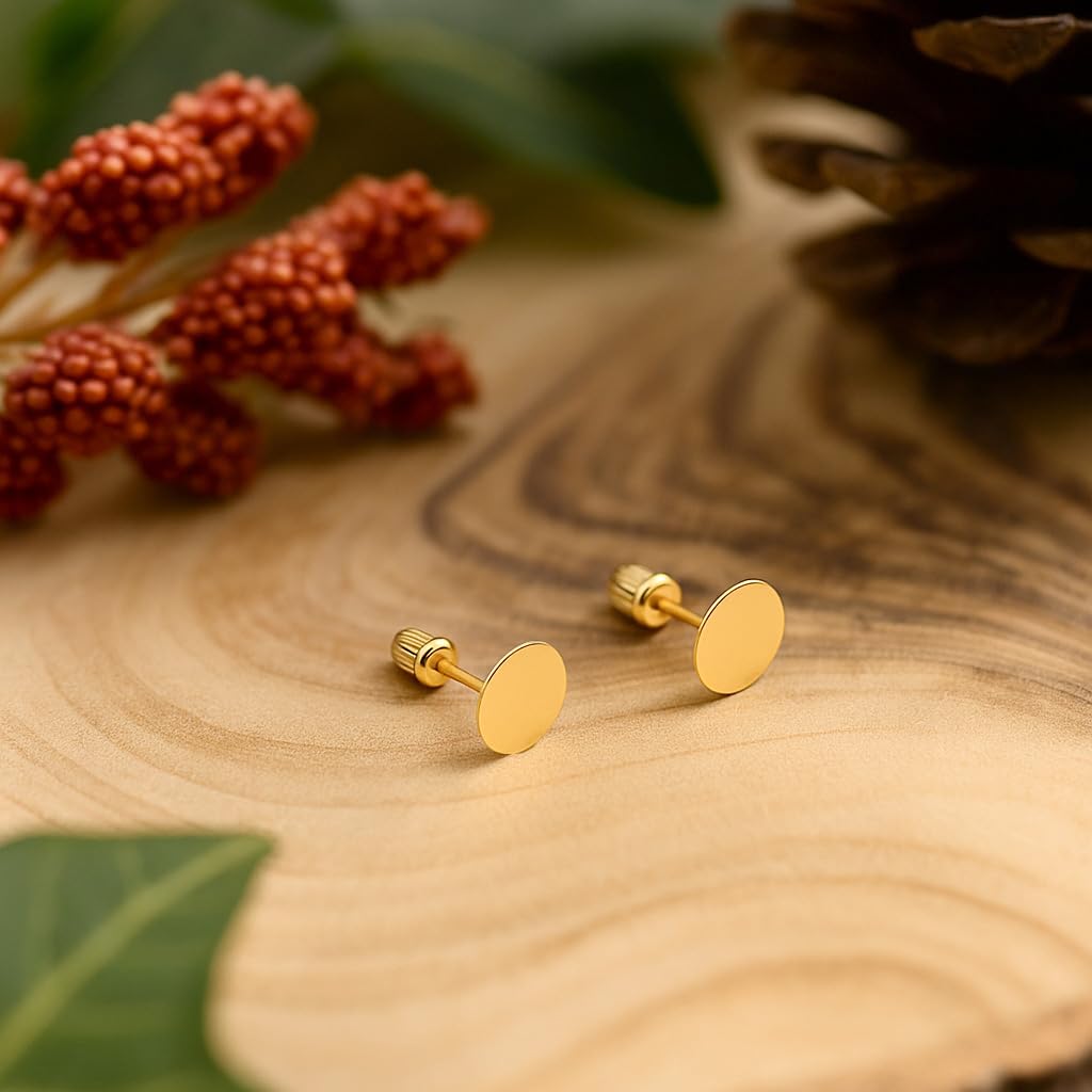 Real 14k and 10K solid Yellow Gold Stud Earrings with Screw back for Women And Men for Sensitive ears Small & Minimalist Dot Studs Jewelry for Valentine's Day Gifts