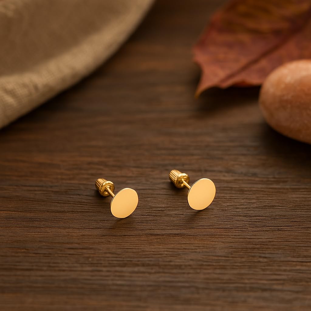 Real 14k and 10K solid Yellow Gold Stud Earrings with Screw back for Women And Men for Sensitive ears Small & Minimalist Dot Studs Jewelry for Valentine's Day Gifts