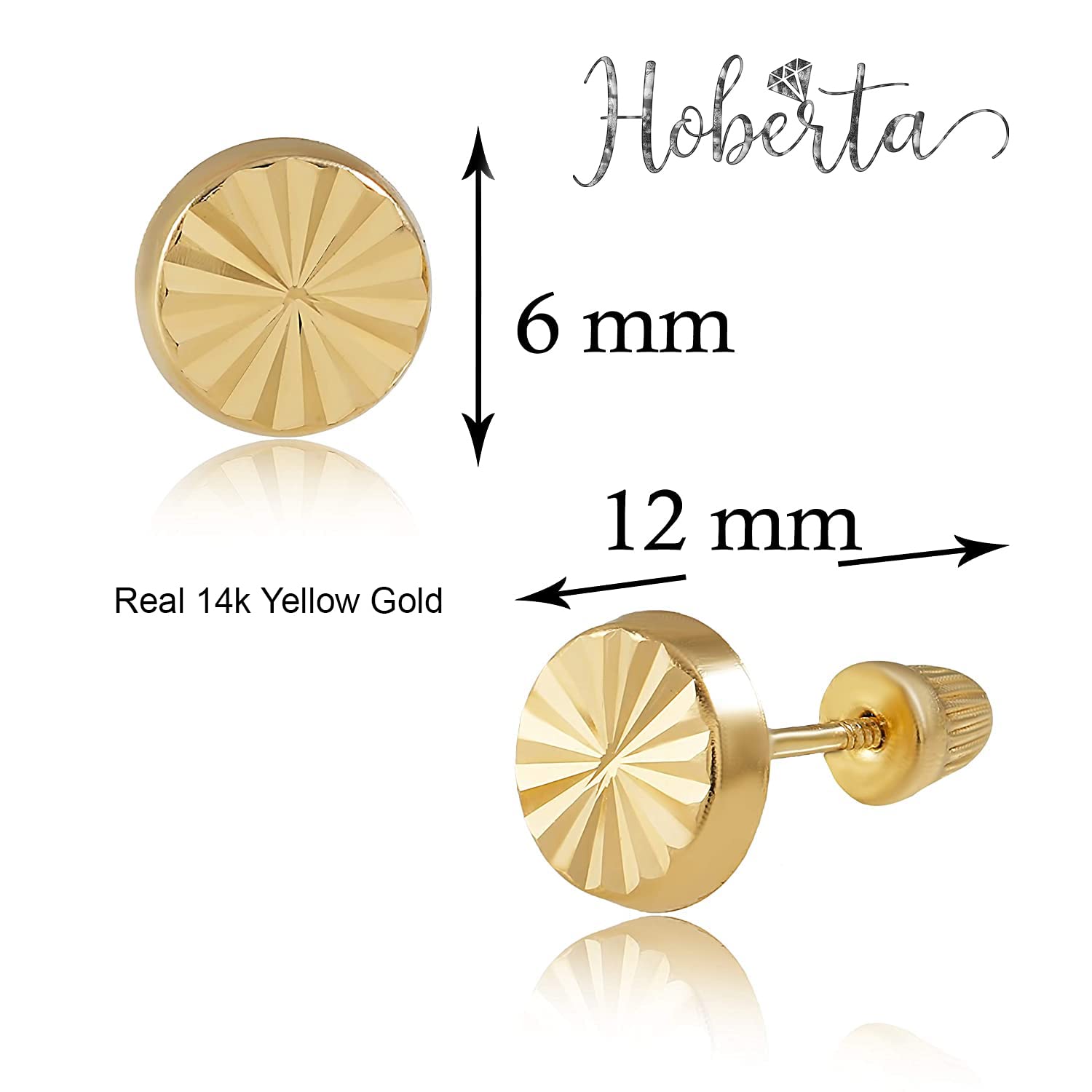 Real 14k and 10K solid Yellow Gold Tiny Stud Earrings with Screw back for Women And Men for Sensitive ears Small & Minimalist Studs Jewelry for Gifts