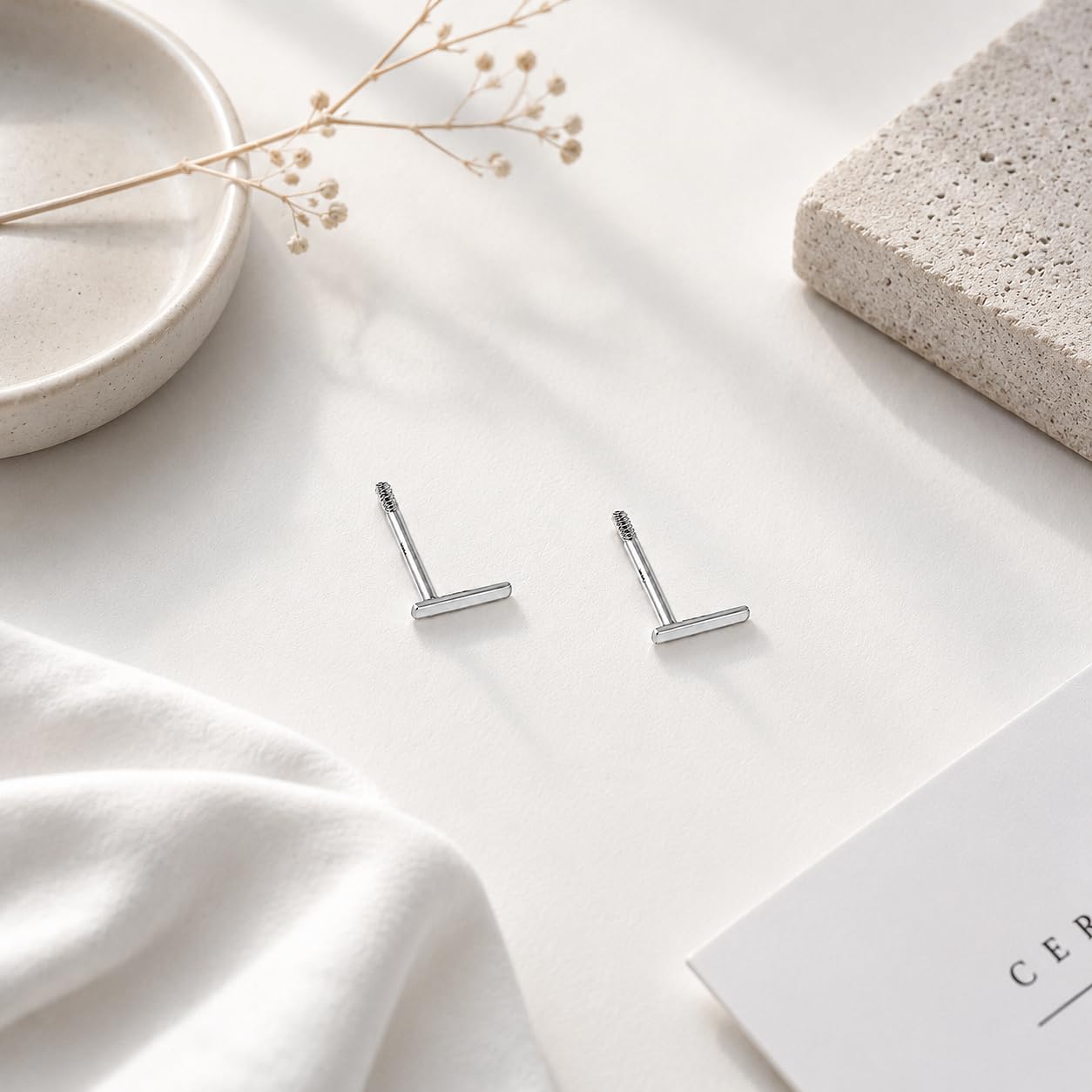 Real 14K Solid Gold Tiny Line Bar Stud Earrings for Women & Mom - Hypoallergenic for Sensitive Ears, Small & Minimalist Jewelry for Day Gifts