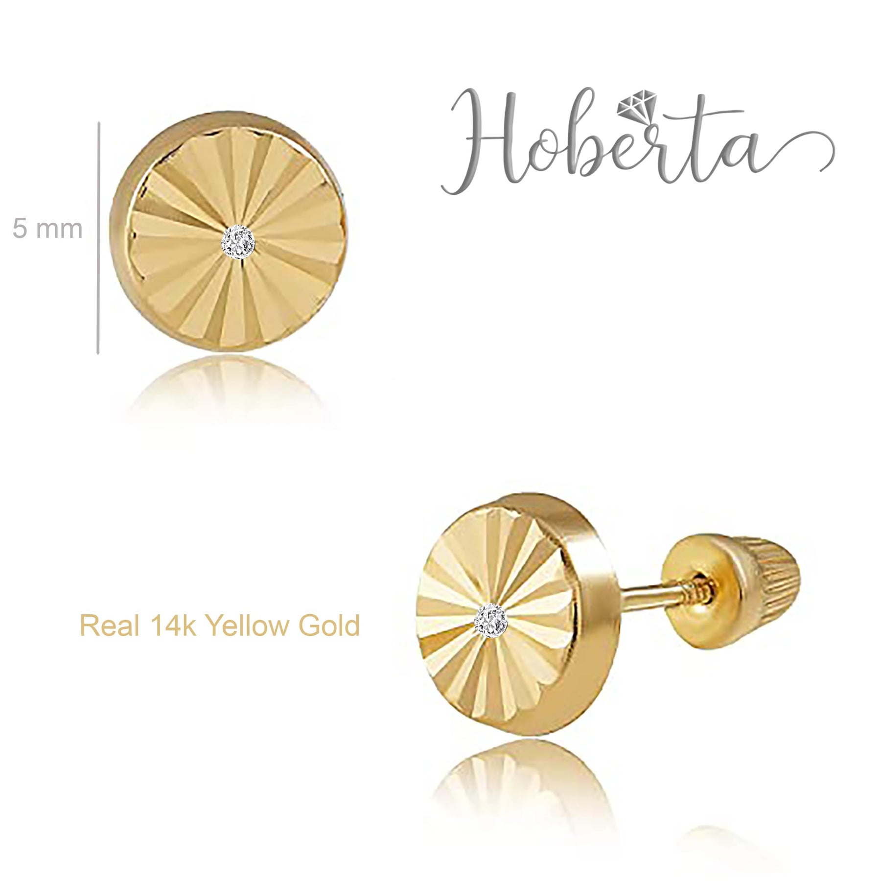 Real 14k and 10K solid Yellow Gold Tiny Stud Earrings with Screw back for Women And Men for Sensitive ears Small & Minimalist Studs Jewelry for Gifts
