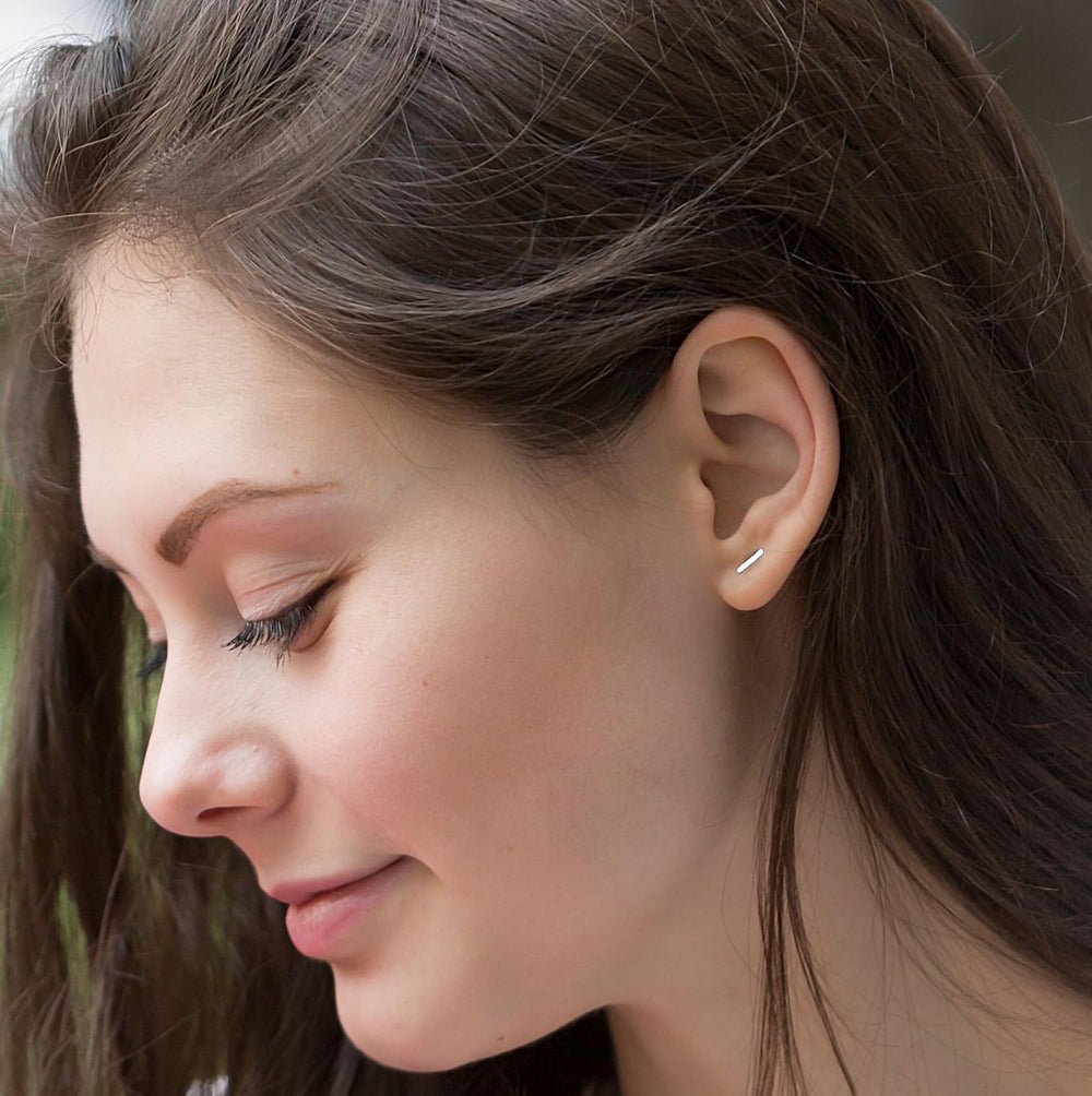 Real 14K Solid Gold Tiny Line Bar Stud Earrings for Women & Mom - Hypoallergenic for Sensitive Ears, Small & Minimalist Jewelry for Day Gifts