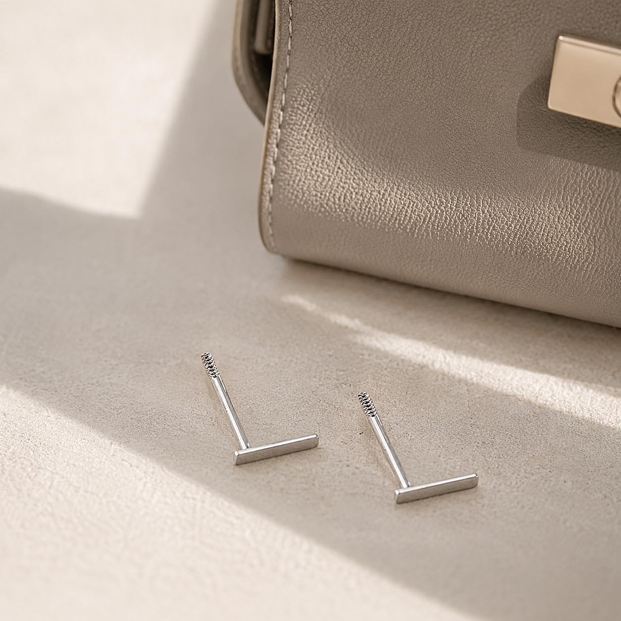 Real 14K Solid Gold Tiny Line Bar Stud Earrings for Women & Mom - Hypoallergenic for Sensitive Ears, Small & Minimalist Jewelry for Day Gifts