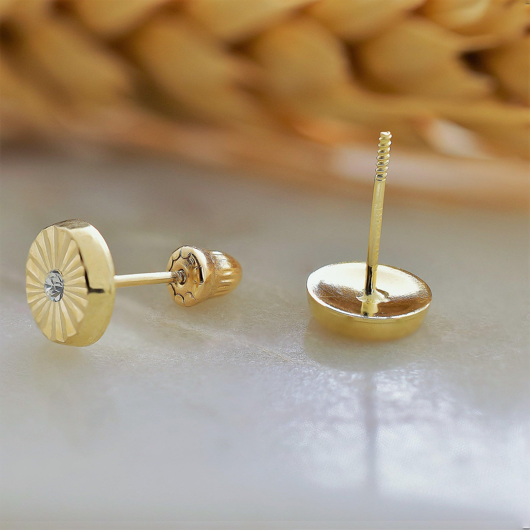 Real 14k and 10K solid Yellow Gold Tiny Stud Earrings with Screw back for Women And Men for Sensitive ears Small & Minimalist Studs Jewelry for Gifts
