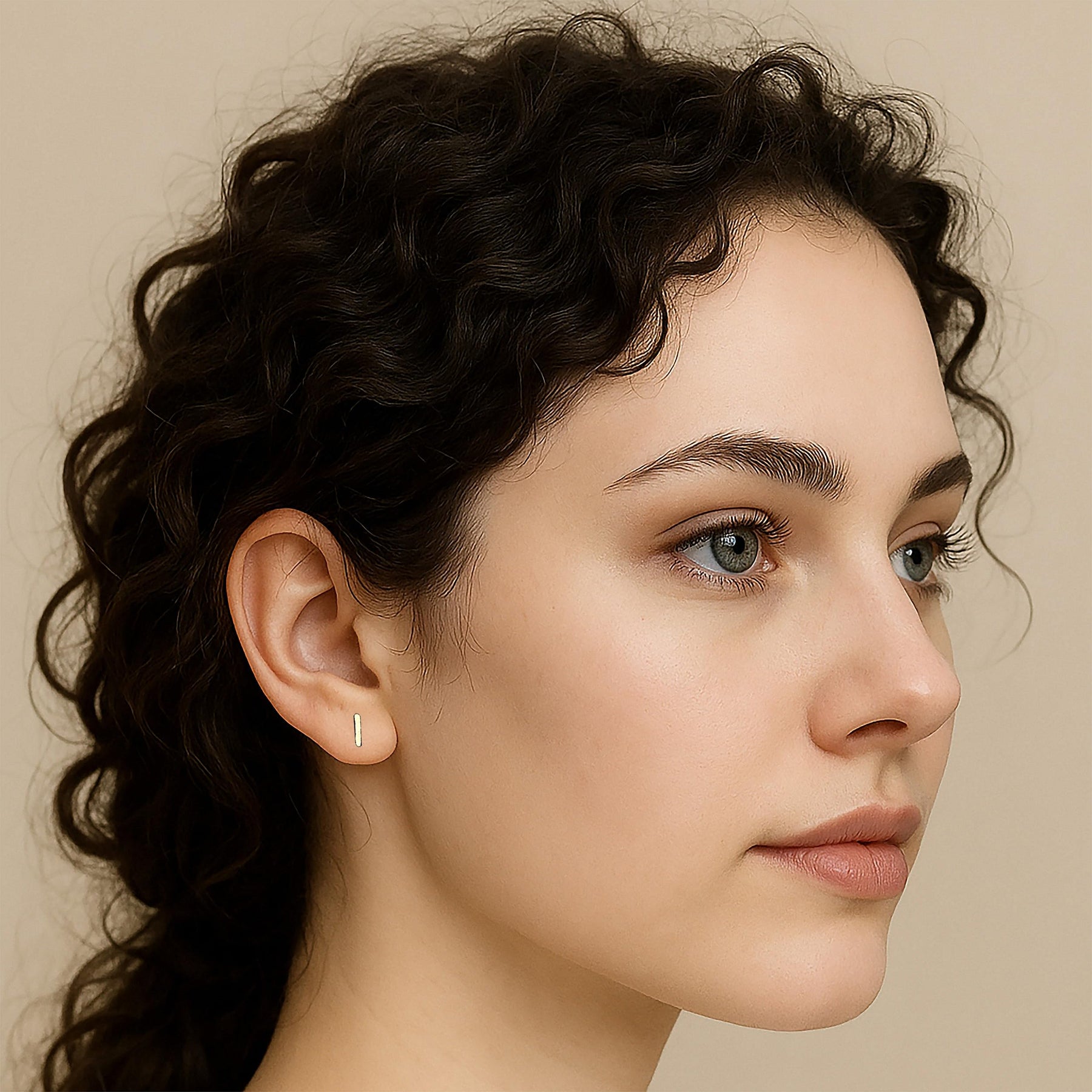 Real 14K Solid Gold Tiny Line Bar Stud Earrings for Women & Mom - Hypoallergenic for Sensitive Ears, Small & Minimalist Jewelry for Day Gifts